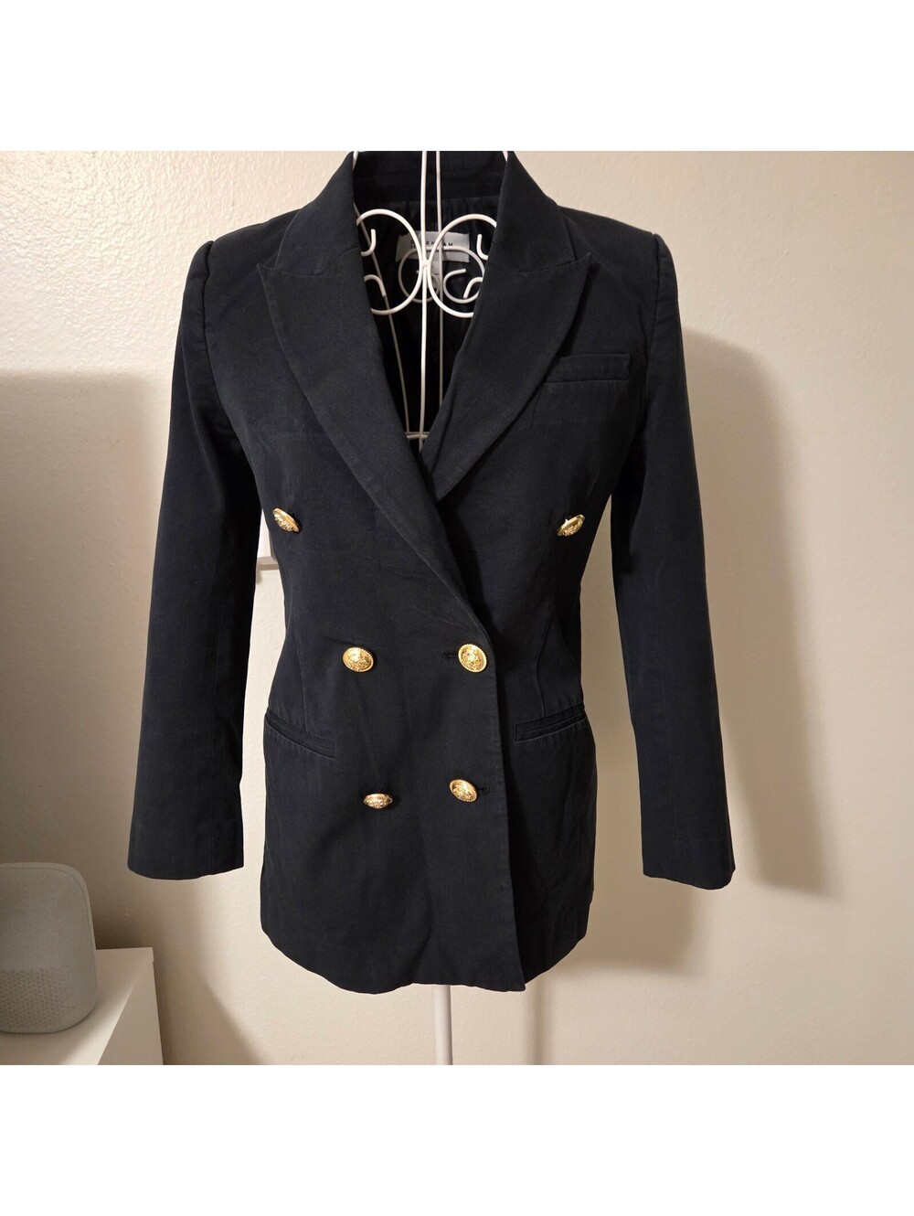Derek Lam 10 Crosby Black Double-Breasted Blazer with Gold Buttons Size 2